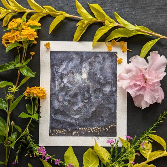 The Moon is a Spotlight II - Tiny Original Watercolor Artwork - Picture 1 of 5